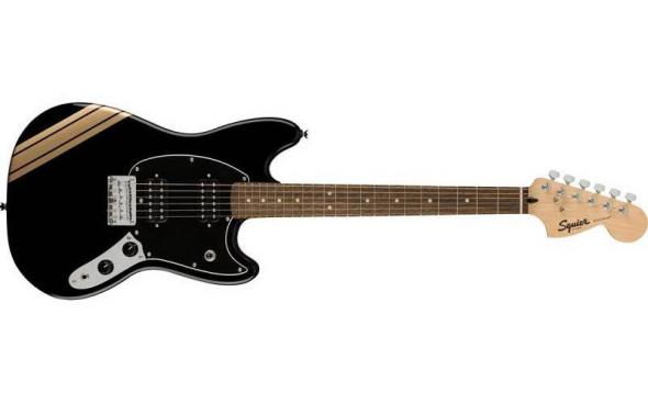 Squier by Fender BULLET MUSTANG FSR HH BLACK w/COMPETITION STRIPES: 1