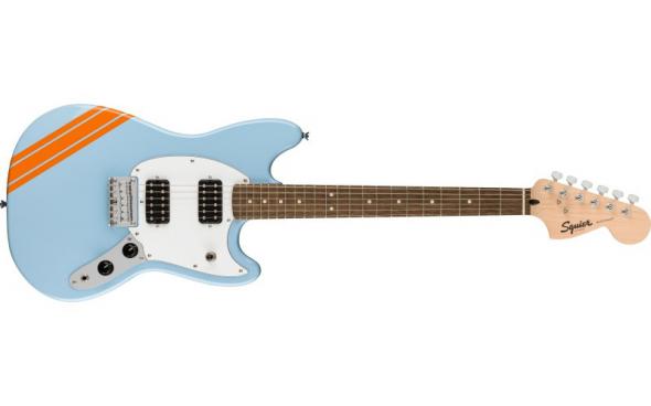 Squier by Fender BULLET MUSTANG FSR HH DAPHNE BLUE w/COMPETITION STRIPES: 1