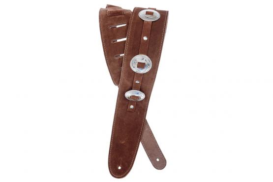 D'addario DELUXE LEATHER GUITAR STRAP (CONCHOS, BROWN): 1